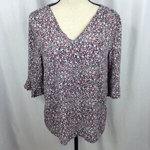 RACHEL Rachel Roy Top Womens Size Medium Floral V-Neck 3/4 Sleeve
